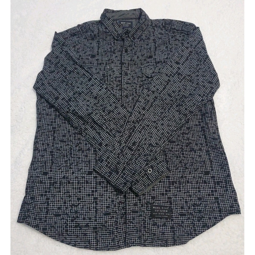 Marc Ecko Cut & Sew Shirt Mens  L White Black Geometric Long Sleeve Button Down